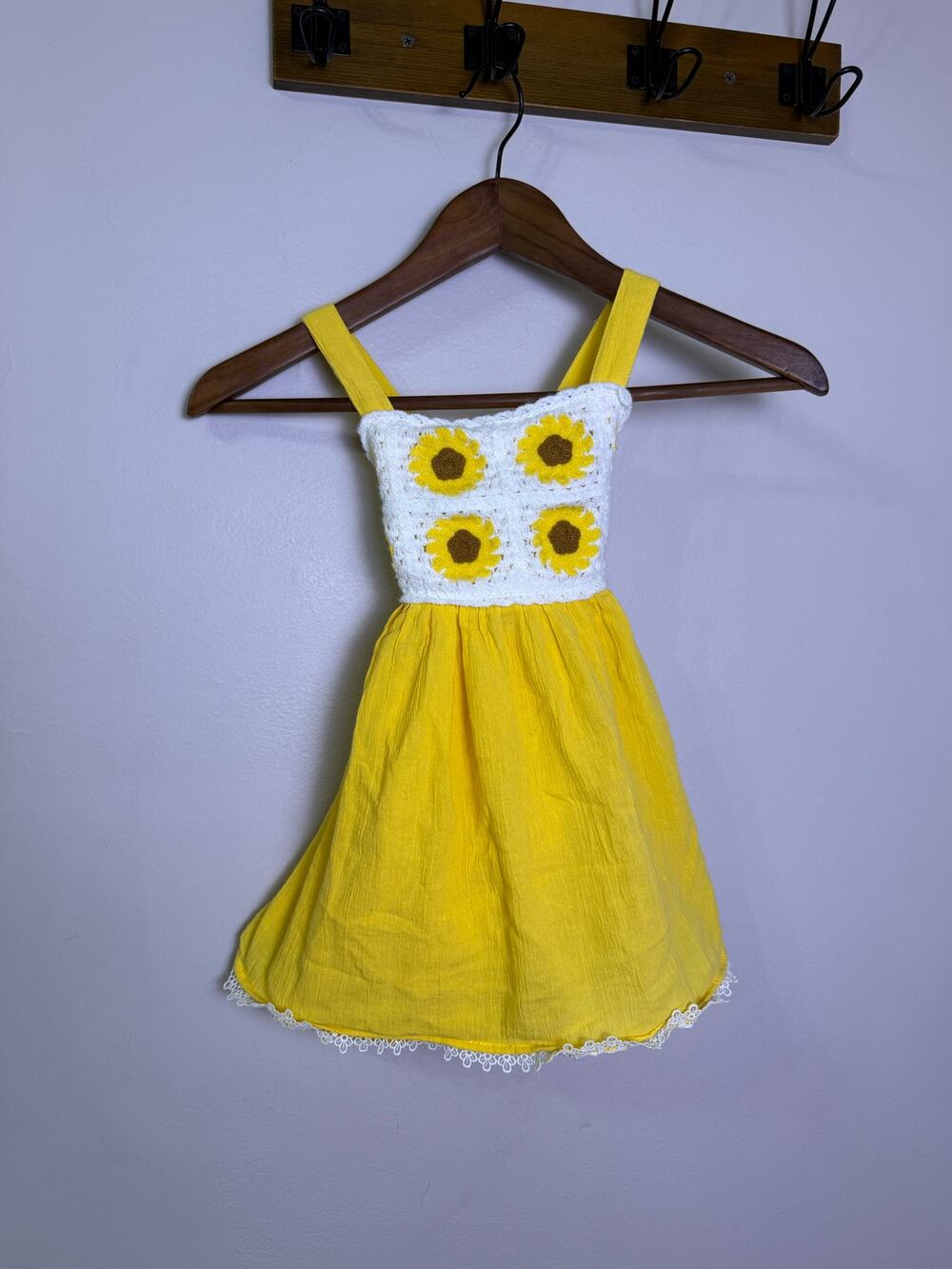 Haute Hippie Kids Sunflower Crochet Bodice Yellow Dress Sleeveless Cotton